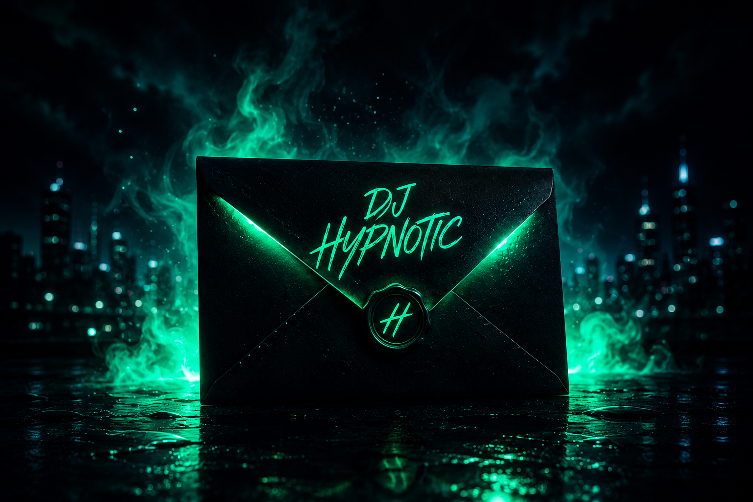 DJ Hypnotic neon newsletter envelope